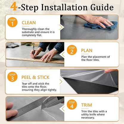 DEXDE Peel and Stick Floor Tile 18x18 Marble Vinyl Flooring Waterproof 30PC | Floor Tiles Peel and Stick Waterproof, Self Adhesive Floor Tiles, Sticky Floor Tiles Bathroom Floor Tiles 1.5FTx1.5FT Gray