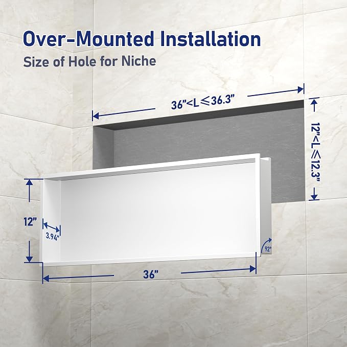 Stainless Led Shower Niche 36"x12" White RGB Light No Tile Needed | 304 stainless steel shower niche,recessed dimmable niche shower,Led driver & remote control included,dropped in niche