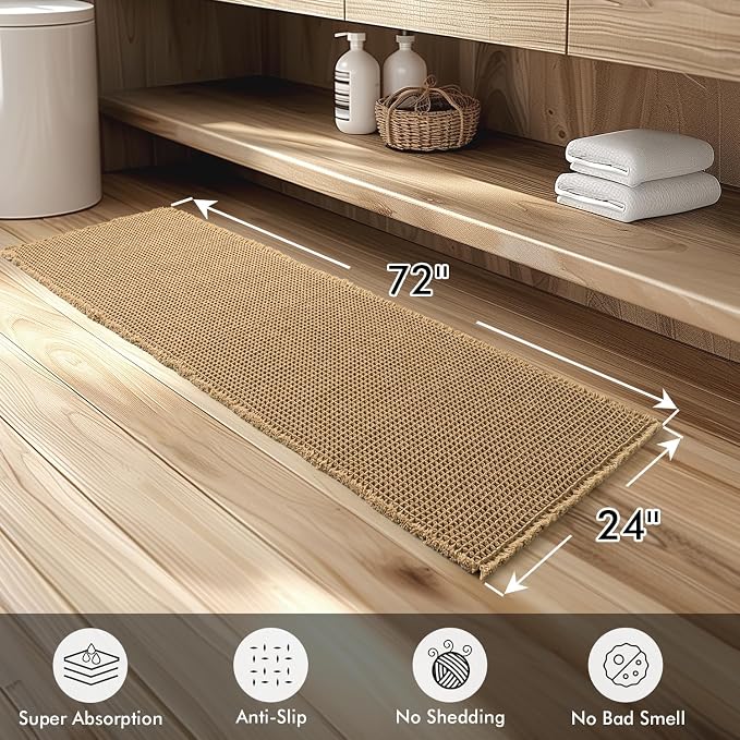 MIULEE Set of 2 Waffle Bathroom Runner Rugs Brown 2'x6'(24"x72") | Non Slip, Super Absorbent, Washable, Ultra Soft, Boho Bath Mats for Bathroom Hallway Bedroom Laundry Room Kitchen
