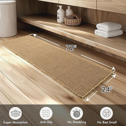 MIULEE Set of 2 Waffle Bathroom Runner Rugs Brown 2'x6'(24"x72") | Non Slip, Super Absorbent, Washable, Ultra Soft, Boho Bath Mats for Bathroom Hallway Bedroom Laundry Room Kitchen