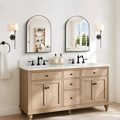 Arched Bathroom Mirror 16x24 Inch, Bathroom Mirror for Over Sink, Wall Mounted Vanity Mirror with Aluminum Frame & Tempered Glass, Ideal for Bedroom, Entryway, Living Room, Black