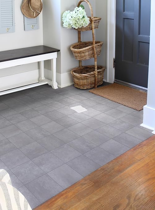 W&S 24-Sheets Peel and Stick Floor Tile, Warm Grey Stick on Backplash for Kitchen,Thicker Waterproof Luxury Flooring, Self Adhesive Faux Stone Wall Tile for Living Room,Bathroom,Bedroom