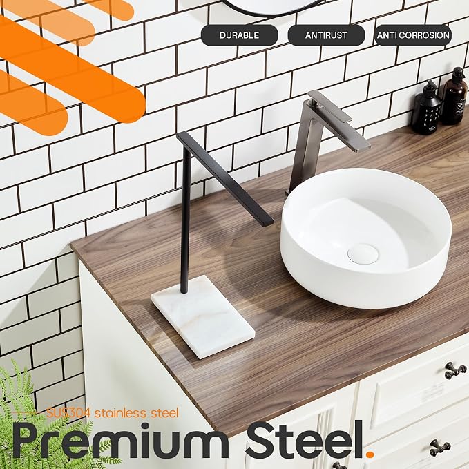 Black Towel Racks Stand 1-Tier Hand Towel Holder for Bathrooms Vanity Countertop with Heavy Marble Base Thicken Steady, Stainless Steel AN7002MB