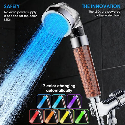 Vacto LED Handheld Shower Head Set with Filtration, Automatic 7-color Changing Shower Head Kit, Water Saving Showerheads with Filtration Beads, High Pressure Handheld Shower Head (No Hose and Bracket)