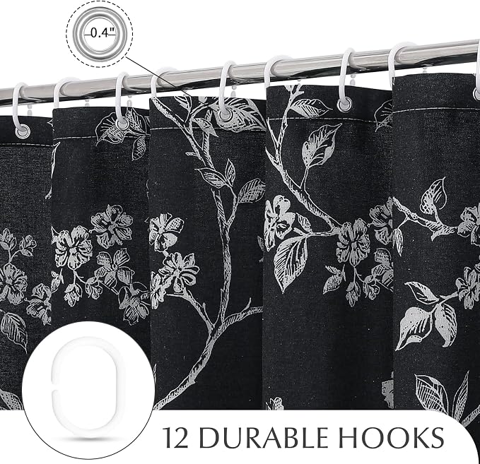 MitoVilla Long Cotton Floral Shower Curtain for Bathroom,72 x 78 | Long Cottagecore Spring Shower Curtains for Bathroom, Modern Farmhouse Country Plant Leaves Bathroom Décor, 72 x 78