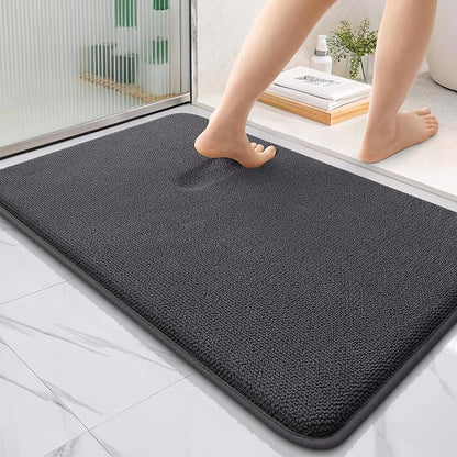 OLANLY Thick Memory Foam Bathroom Rugs 35x24, Absorbent Bath Mat, Dark Grey | Soft Quick Dry Bath Rugs, Non-Slip, Machine Washable Carpet for Bathroom Floor, Tub and Shower, Home Decor Accessories