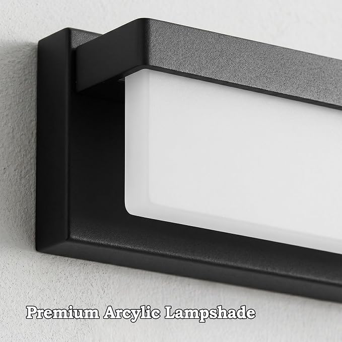 URSOLA LED Bathroom Vanity Light Fixture Over Mirror 16.5 inch Modern Rectangle Black Matte Metal Lighting Bar 4000K Daylight Wall Sconce (Black)