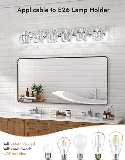 VOLISUN Crystal Vanity Lights - 6 Light Modern Stainless Steel Bathroom Light Over Mirror, Chrome Finish - UL Certificated (Exclude Bulb)