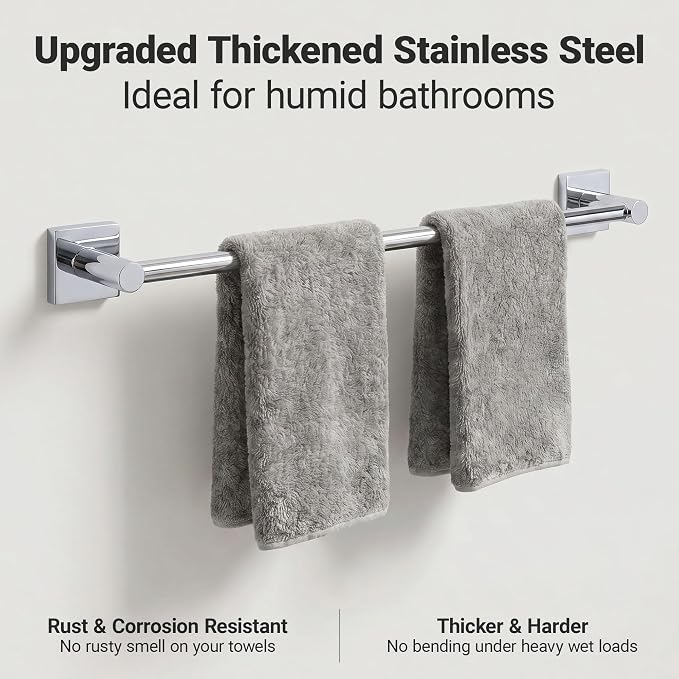 24-Inch Wall Mounted Towel Racks for Bathroom – Space Saver 4-Piece Durable Stainless Steel Bathroom Hardware Set with Towel Bar, Towel Ring, Toilet Paper Holder & Hook, Chrome