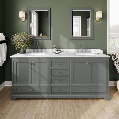 Wyndham Collection Deborah 80 inch Double Bathroom Vanity in Dark Gray, White Carrara Marble Countertop, Undermount Square Sinks, and No Mirror