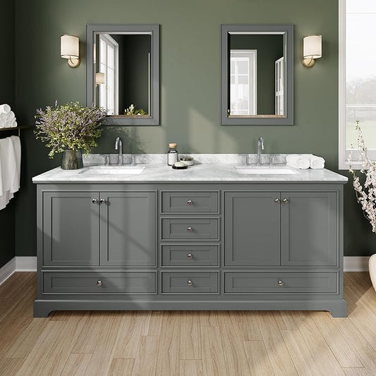 Wyndham Collection Deborah 80 inch Double Bathroom Vanity in Dark Gray, White Carrara Marble Countertop, Undermount Square Sinks, and No Mirror