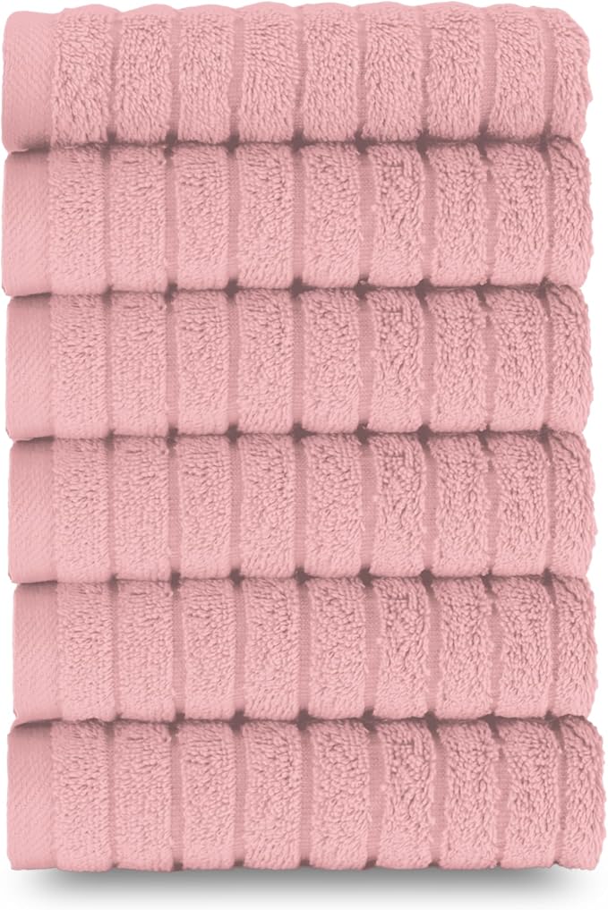 Elegant Comfort 100% Turkish Cotton Corduroy Ribbed Luxury Washcloths 6 Pack Soft 13 x 13 Inch - Higly Absorbent, Durable, Quick Dry, Spa Premium Hotel Quality for Bathroom or Travel, Dusty Rose