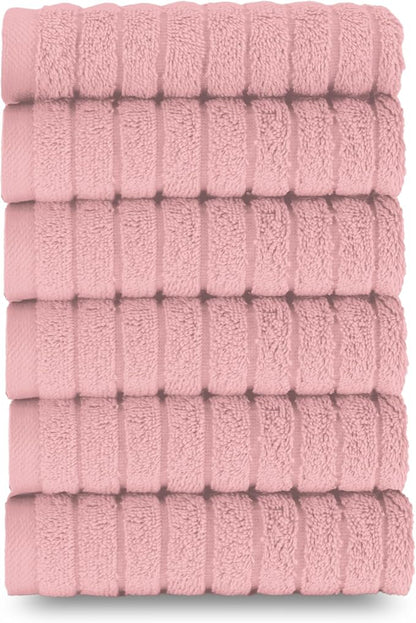 Elegant Comfort 100% Turkish Cotton Corduroy Ribbed Luxury Washcloths 6 Pack Soft 13 x 13 Inch - Higly Absorbent, Durable, Quick Dry, Spa Premium Hotel Quality for Bathroom or Travel, Dusty Rose