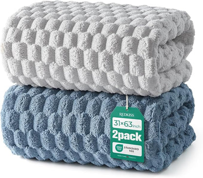 REDKISS Blue Gray Microfiber Bath Towels Large, 30"x60", Super Absorbent | Blue Gray, 2 Pack Quick Dry, Super Soft, Lint Free, Fluffy Towel for Bathroom, Spa, Dorm, Ideal Everyday Use