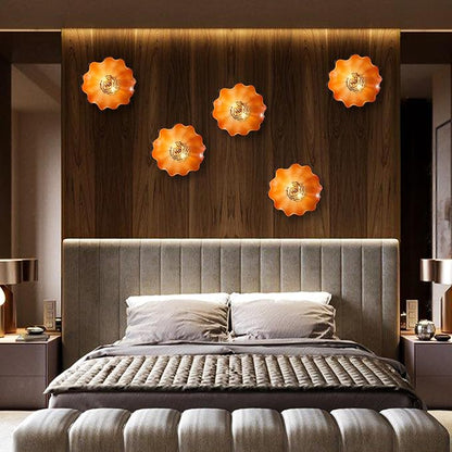 Amber Glass Wall Light Dia 12" Wall Lamp with Murano Glass Shade Vintage Vanity Lighting Fixture with Metal Base Flush Mount Wall Sconce 2-Light for Bathroom, Bedroom, Bedside, Entryway