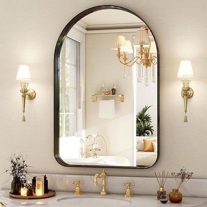 38"x26" Arched Bathroom Mirror - Modern Black Mirror for Wall with Rounded Corners, Bathroom Mirror for Vanity, Aluminum Alloy Framed Mirror - for Living Room, Bedroom, Cloakroom