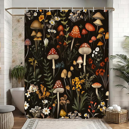 JAWO Camper Shower Curtain, Rustic Lodge Cabin Woodsy Wildlife Animals Woodland Rv Shower Curtains Camper Camping Bathroom Set with Hooks, 47X64 Inch, Red