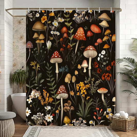 JAWO Camper Shower Curtain, Rustic Lodge Cabin Woodsy Wildlife Animals Woodland Rv Shower Curtains Camper Camping Bathroom Set with Hooks, 47X64 Inch, Red