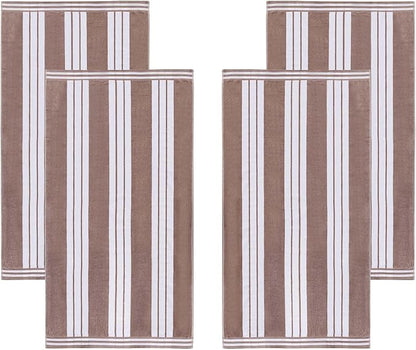 Superior Oversized Cotton Beach Towel Set of 4, Absorbent Towels for Bathroom, Beach, Pool, Swim, Adults, Kids, Vacation, Travel, Bath Sheet, Quick Dry Basics, Trip Essentials, Striped Decor, Taupe