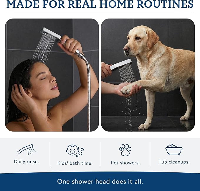 G-Promise All Metal 8" Rain Shower Head with Handheld for Bathroom Upgrade | All Metal, Built to Last, Easy Install, Adjustable Height & Angle for All Heights, Extra Long Hose, Modern Upgrade