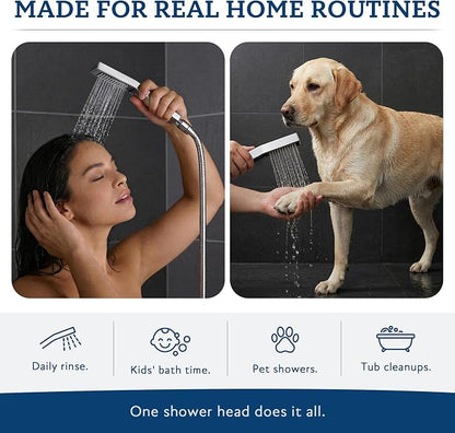 G-Promise All Metal 8" Rain Shower Head with Handheld for Bathroom Upgrade | All Metal, Built to Last, Easy Install, Adjustable Height & Angle for All Heights, Extra Long Hose, Modern Upgrade