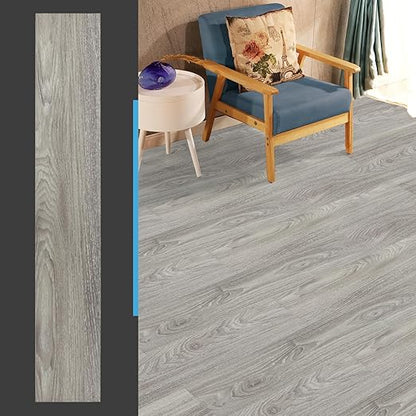 Art3d Peel and Stick Floor Tile Vinyl Wood Plank 12-Pack 18 Sq.Ft, Light Grey, Rigid Surface Hard Core Easy DIY Self-Adhesive Flooring