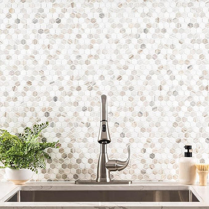 MSI Angora Tibi 12 in. x 12 in.Polished Marble Hexagon Tile for Kitchen Backsplash, Floor Tile, Wall Tile for Bathroom, Shower Wall Tile, Mesh Mounted Mosaic Tile