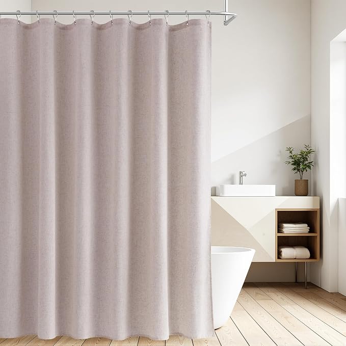 Linen Shower Curtain 78 Inch Long Shower Curtains Set with Hooks for Bathroom Boho Farmhouse Fabric Neutral Cloth Modern Cottage Core Waterproof,White