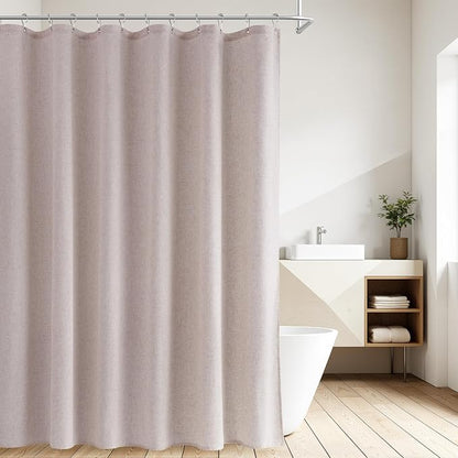 Linen Shower Curtain 78 Inch Long Shower Curtains Set with Hooks for Bathroom Boho Farmhouse Fabric Neutral Cloth Modern Cottage Core Waterproof,White