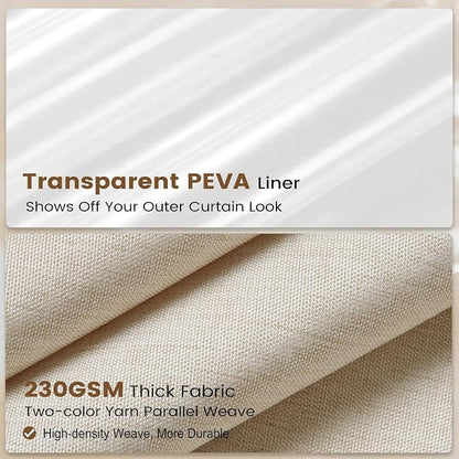 BTTN 3 in 1 Shower Curtain Set - 80 Inch Long Linen Textured Polyester Shower Curtain and Clear Liner Set with Plastic Hook, Modern Luxury Waterproof Shower Curtain for Bathroom, Cream/Beige, 72x80