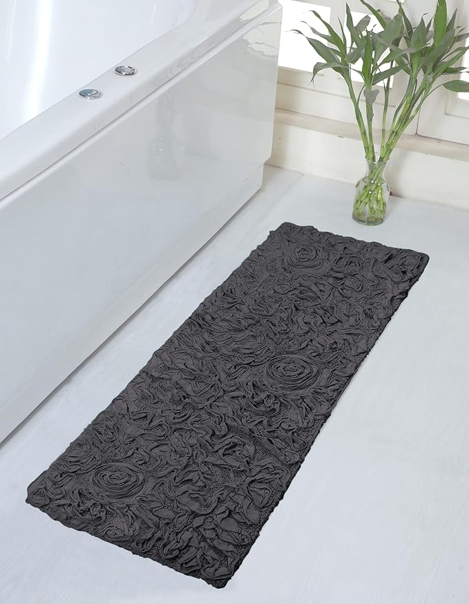 Home Weavers Bell Flower Collection 100% Cotton Tufted Bath Rugs, Extra Soft and Absorbent Bath Rugs, Non-Slip Bath Mats, Machine Washable, Bath Mats for Bathroom Floor and Tub, 21"x54" Runner, Gray