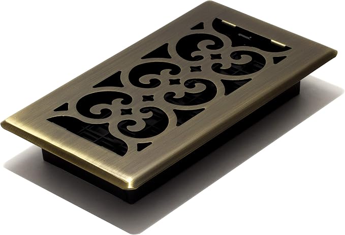 Decor Grates SPH408-A Scroll Design Floor Register, 4x8 Inches, Antique Brass Finish