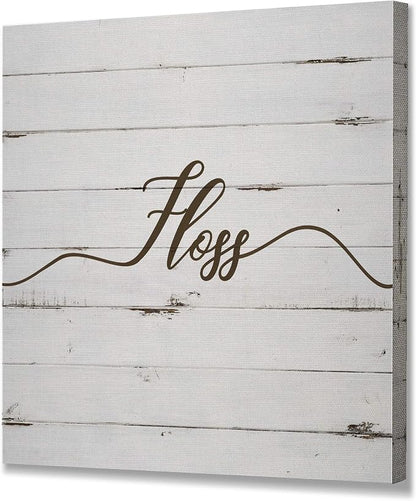 Renditions Gallery Rustic Floss Sign Bathroom Décor Gallery Wrapped Canvas Wall Art, 16x16,