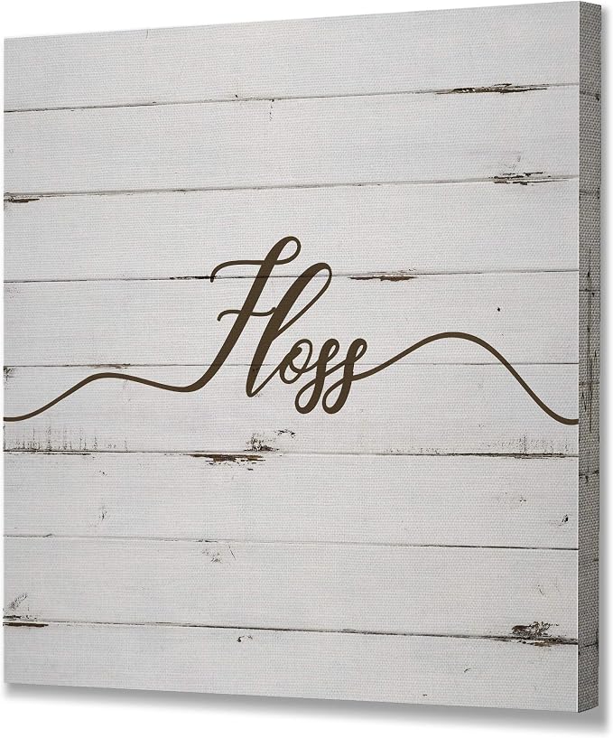 Renditions Gallery Rustic Floss Sign Bathroom Décor Gallery Wrapped Canvas Wall Art, 12x12,