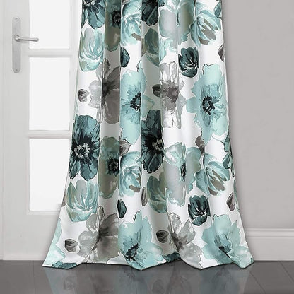Lush Decor Leah Light Filtering Window Curtain Panels, Pair, 52" W x 95" L, Blue - Floral Drapes for Bedroom - Blue Curtains - Farmhouse Decor