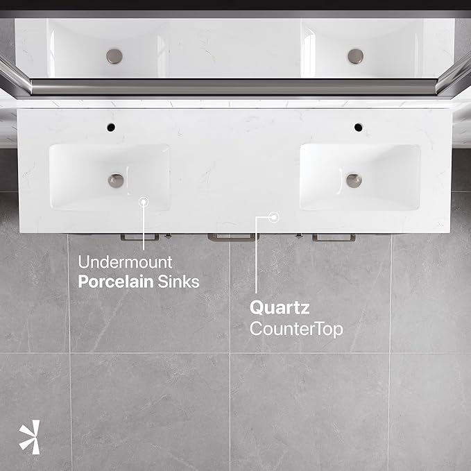 Eviva London 54 in. Espresso Double Sink Bath Vanity with Carrara Quartz Top and Undermount Porcelain Sinks