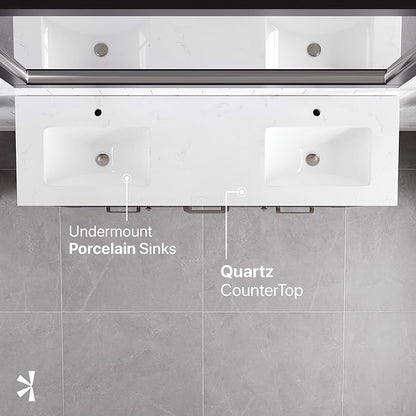 Eviva London 54 in. Espresso Double Sink Bath Vanity with Carrara Quartz Top and Undermount Porcelain Sinks