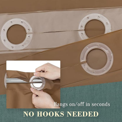 No Hook PEVA Shower Curtain or Liner, Standard Size 71 x 74, Brown | 8G Heavy Duty, Brown Bathroom Shower Curtain, No Hooks Required, Waterproof Plastic & PVC Free