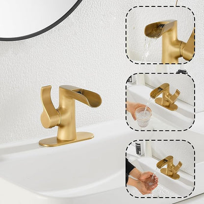 Single Handle Bathroom Faucet Antique Brass WaterfallGGStudy Bathroom Vanity Faucet Black Basin Matching Pop Up Drain with Overflow
