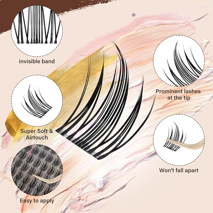 JMS&JMS Vivid Lash Clusters Kit with Spikes Natural Cluster Lashes Kit | Invisible Band Manga Eyelash Kit with Lash Bond and Seal Lash Remover Lash Extension Kit for Beginner (Coco-8-18mix)
