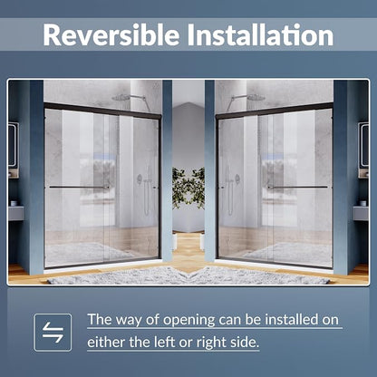 SUNNY SHOWER Glass Shower Door Frameless Double Sliding Shower Glass Door, 1/4 inch Clear Glass Shower Panel, Stainless Steel Hardware, Bathroom Sliding Door, Black Finish 46.5-48 in.W x 72 in.H