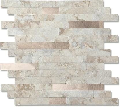 Yipscazo 2026 New Upgrade 11.34" X 11.57" Peel and Stick Backsplash, Stick on Backsplash Tiles for Kitchen, Bathroom, Fireplace (10 Sheets, Beige Rocks + Rose Gold)
