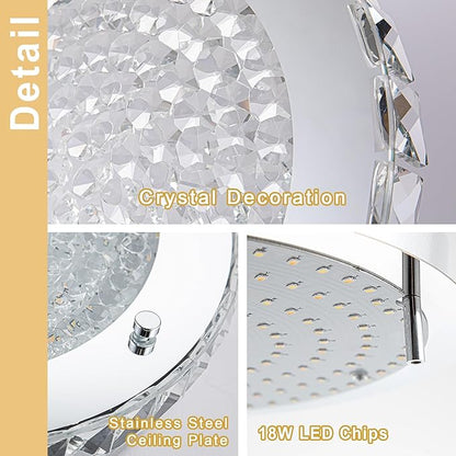 Flush Mount Crystal Ceiling Light Modern LED Ceiling Light Fixture Flush Mount 13 Inch Kitchen Ceiling Light for Bedroom, Laundry Room, Hallway, Balcony, Dimmable 3000K/4000K/5000K
