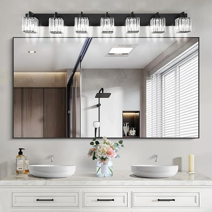 Aipsun Black Vanity Light Crystal Bathroom Lighting Fixtures Modern Bathroom Vanity Light 7 Light (Exclude Bulb)