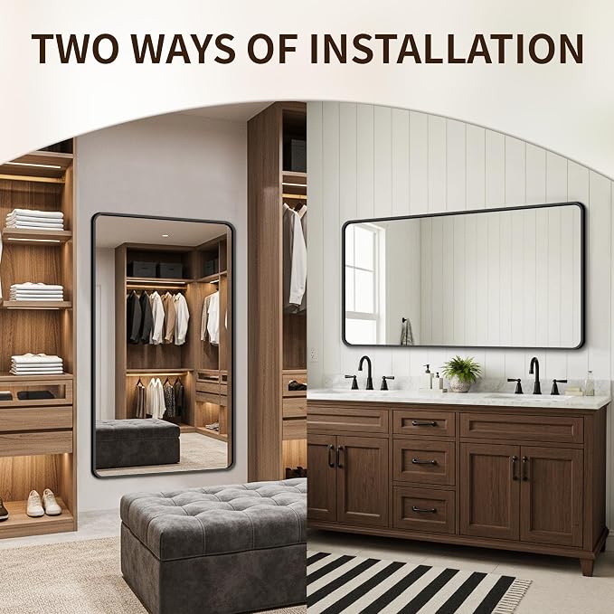 FICTOR Bathroom Mirror for Over Sink, 30"x55" Vanity Mirror for Wall, Black | Shatterproof Tempered Glass, Anti-Rust Frame, Vertical/Horizontal Mounting, Wall Mirror for Bedroom, Living Room, Entryway