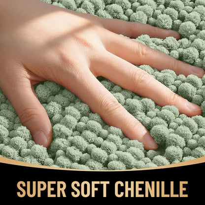 OLANLY Thick Chenille Large Bathroom Rugs Mats 59x35, Sage Green | Soft Absorbent Bath Rugs, Rubber Backing, Machine Wash Dry, Bath Mats for Bathroom, Tub and Shower, Home Decor Accessories