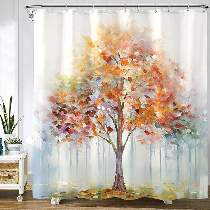 Fowocu Colorful Tree Shower Curtain Abstract Aesthetic Oil Painting Shower Curtains for Bathroom Decorative Cute Nature Art Waterproof Fabric Bath Curtain Decor (72''×72'', Multicolor)