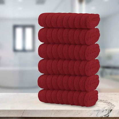 Elegant Comfort 100% Turkish Cotton Corduroy Ribbed Luxury Washcloths 6 Pack Soft 13 x 13 Inch - Higly Absorbent, Durable, Quick Dry, Spa Premium Hotel Quality for Bathroom or Travel, Burgundy