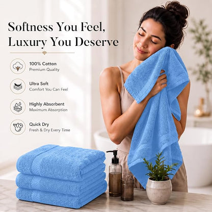 DAN RIVER 600 GSM Cotton Large Bath Towels Set of 4, 27 x 54 Inches, M-Blue | Larger & Lighter Weight Towels for Bathroom - Highly Absorbent & Quick Dry 100% Cotton Bath Towel Set for Home, Spa & Hotel