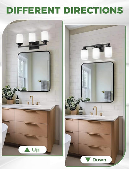 DORESshop 20 Inch Bathroom Light Fixtures, 3-Light Black Bathroom Lighting Fixtures Over Mirror with Milk Glass Shade, Modern Vanity Lights for Hallway Bedroom, ETL Listed
